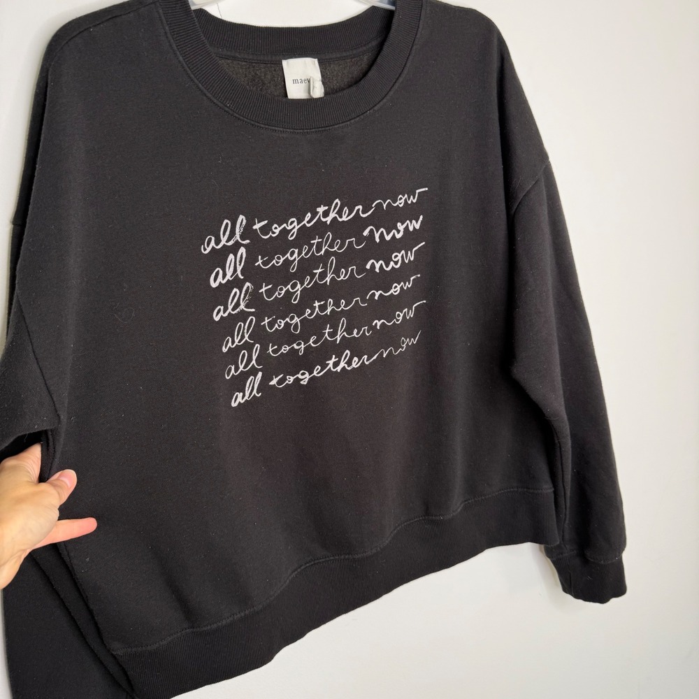 Maeve Anthropologie Black All Together Now Graphic Sweatshirt Roomy Town Medium - Picture 4 of 10